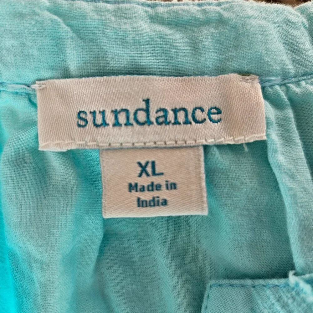 Sundance Sienna Breeze Dress Turquoise XL Button Front Boho Chic Flowy Cottage